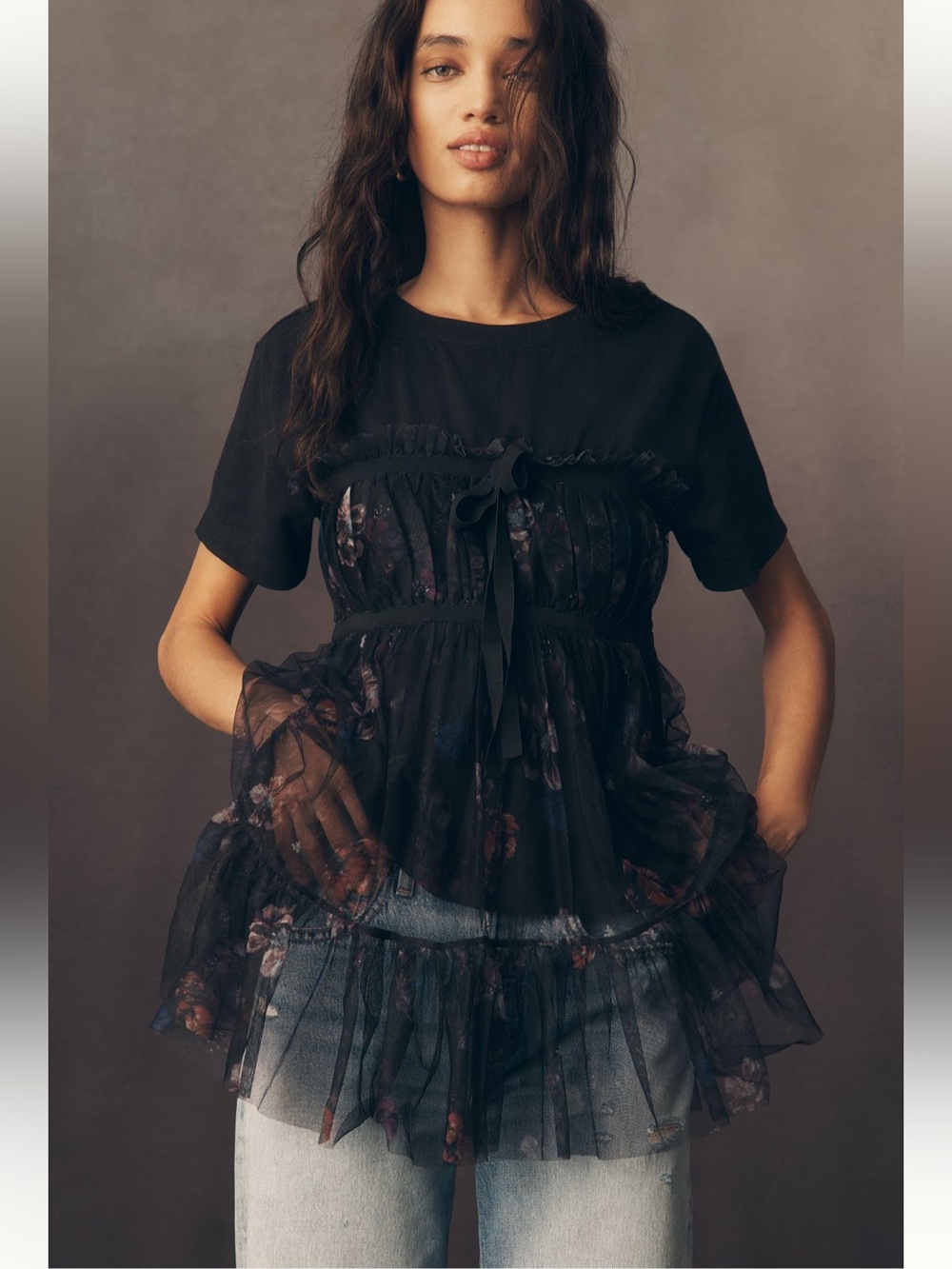 Anthropologie Tiered Bow Tulle Tee - Size S - BNWT